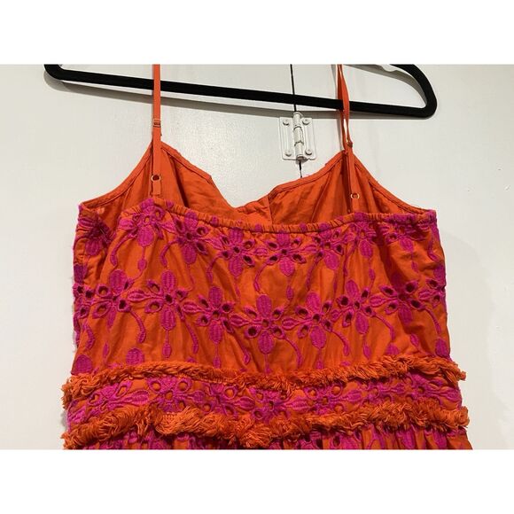 J Crew Sundress Sz 6 Tiered Eyelet Button Front   Orange Purple Spaghetti Straps - Picture 10 of 16